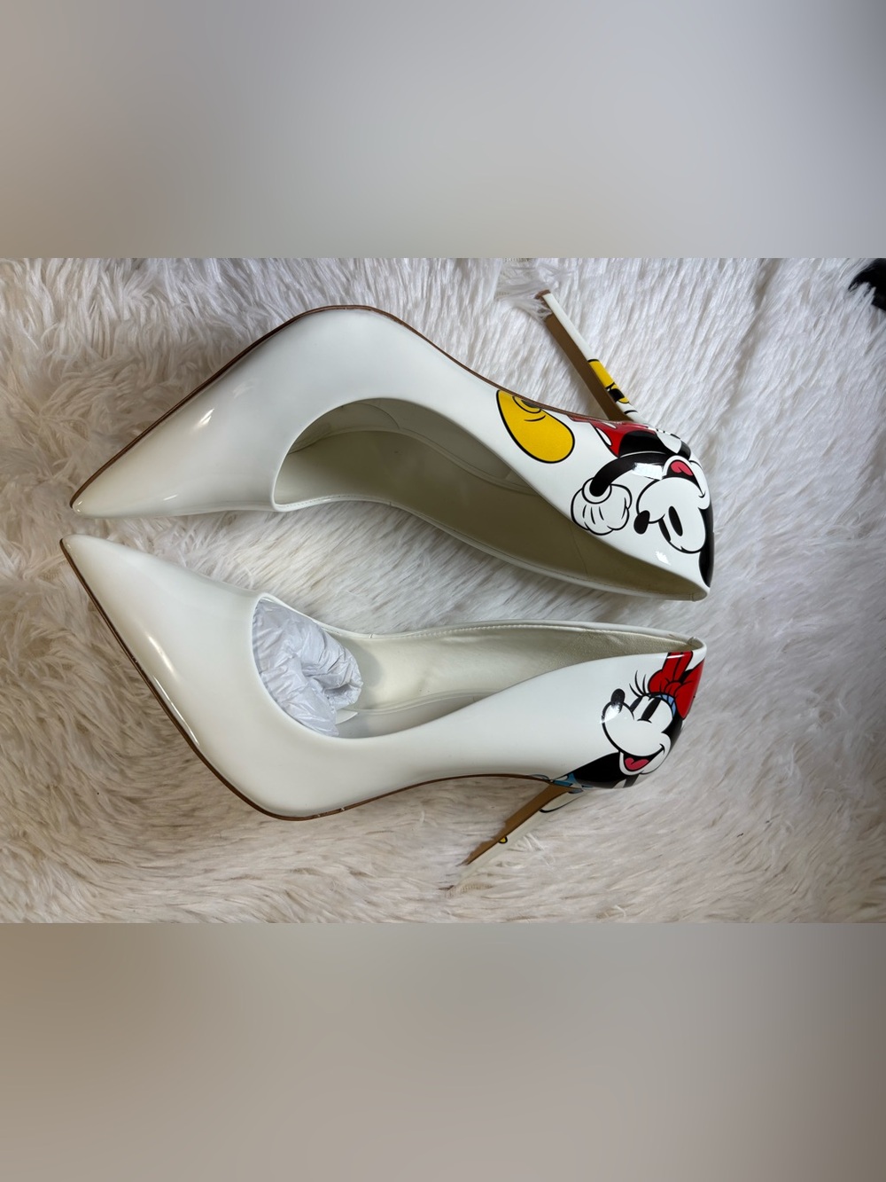Aldo’s White Women's High Heels with Mickey & Minnie Graphic